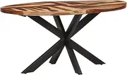 Oval Dining Table Industrial Kitchen Table with Metal Legs for Dining Room Kitchen Living Room, 160x90x75 cm Solid Acacia Wood with Sheesham Finish