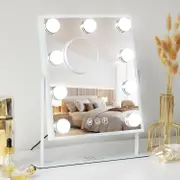 9 LED Hollywood Vanity Mirror with Lights, 3 Colors, 10x Magnification (White)