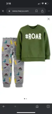 CARTER’s Toddler Boys 2-Pc. Roar Top & Dinosaur-Print Pants Set Brand New 12M