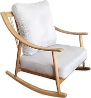 YVYKFZD Nursery Rocking Chair, Solid Wood Glider Chair, Upholstered Lounge Chair with High Backrest, for Indoor Outdoor Travel Holiday Beach, Load Capacity 175kg (Color : Off-White)