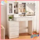 Vanity Desk with LED Lights Makeup Vanity Desk with Sliding Mirror & 5 Drawers