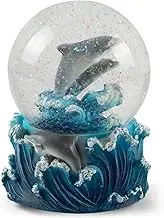 Elanze Designs Playful Dolphins Ocean Sea Family Waves Tide Swimming Jumping Tabletop Figurine 100MM Sturdy Glitter Water Snow Globe Plays Tune Blue Danube Waltz