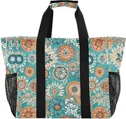 [sanluoli] Totes Collapsable Beach Tote With Pockets with Handles Laundry Bag Travel, Vintage Bohemian Flowers, 1 size