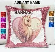 Unicorn Cushion Cover Sequins Throw Pillow Flip Sequins Personalised Heart