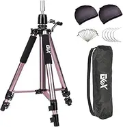 GEX Heavy Duty Canvas Block Head Tripod Cosmetology Training Doll Head Stand Mannequin Manikin Head Tripod Wig Stand With Travel Bag (Rose Gold)