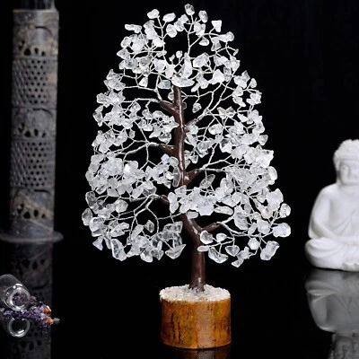HindCraft Clear Quartz Crystal Tree Good Luck Showpiece for Home Decor Items Cry