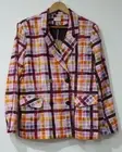 NEW Gorman Women's Double Breasted Blazer Size 14 Plum Orange Plaid Resin Button