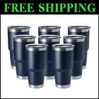30oz Double Wall Insulated Navy Stainless Steel Tumbler - Travel Mug Gift Set