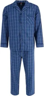 Hanes Men's Woven Plain-Weave Pajama Set Blue Plaid Size L New!