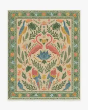245' x 305' | Machine Washable Runner Rug | Kid & Pet Friendly | Indoor Rug | Iris Apfel Birds Of A Feather Green & Peach Tufted Rug | Ruggable