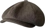 [Generic] Men’S Brown Herringbone Newsboy Caps Octagon Cap Women Men’S Classic Style Plaid Beret Hat