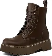 [SEEKAVAN] Women's Combat Ankle Boots Lace up Platform Lug Sole Chunky Low Heel Booties with Side Zipper