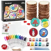 Wood Slices Kit, Shuttle Art 35 PCS Unfinished Natural Wood Slices with Pre-Drilled Hole, Acrylic Paint, Permanent Markers, Jute Twine, DIY Craft for Kids Adults Holiday Decoration Christmas Ornaments