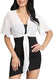 [Unicra] Chiffon Bolero Jacket Evening Shrugs Long Sleeve Summer Chiffon Topper Chiffon Bridal Crop Top Dress Cape for Women and Girls
