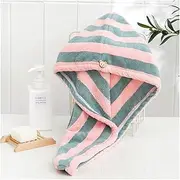 Hair Towel Wrap Thickened Coral Cationic Dry Hair Cap Water Absorption and Quick Drying Striped Bath Cap(Powder Ash Bar)