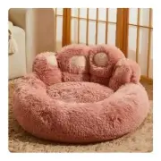 Diameter 90cm Pink Plush Dog Bed with Paw Design