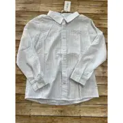 NWT My Three Sons by Evie's Closet White Seersucker Button Up Shirt 8y