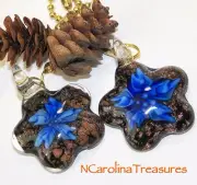 GLASS CEILING FAN CHAIN SWITCH PULL BLACK GLITTER BLUE FLORAL STAR LARGE PAIR