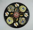 18'' Black Round Marble Dining Coffee Table Top Inlay Malachite Mosaic decor h17