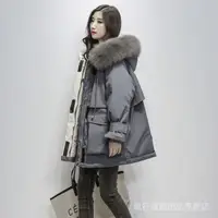 在飛比找蝦皮商城精選優惠-派克服女中長款韓版2023新款羽絨棉服女寬鬆加厚大毛領鋪棉外