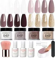 AZUREBEAUTY Dip Powder Nail Starter Kit White Mauve Glitter Champagne, Dipping Powder 4 Colors Set, French Nail Art Base Top Coat Activator Liquid Manicure DIY Salon 12 PCS