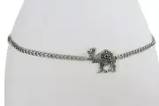 Women Fashion Belt Ethnic Silver Metal Chain Links Waistband Camel Charm XS S M