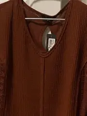 MISS ME WOMEN'S THERMAL TUNIC TOP WITH NET LONG SLEEVES RUST BROWN IN LARGE SIZE