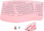 MEETION 2025 Upgrade Pink Ergonomic Keyboard and Mouse, Multi-Device Bluetooth/2.4G Keyboard, 3 DPI Adjustable Wireless Mouse, Full-Sized Rechargeable Cordless for PC/Computer/Laptop/Window