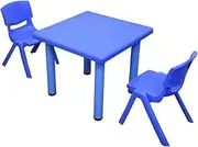 Kid's Adjustable Square Table Chair 3pc Set-1x Blue Table 2X Blue Chairs