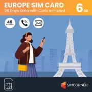 Europe UK Travel SIM Card (6 GB, 28 Days) - Prepaid SIM Card W/Data & Unlimited