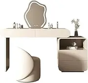 White Vanity Desk with 4 Drawers and LED Mirror Dressing Table Cushioned Stool Entryway Console Table Modern Makeup Table