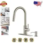 High Arc Gooseneck Kitchen Faucet with Dual Function Sprayer & Soap Dispenser