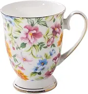 Porcelain Bone China Tea Mug, 300 ML Bone China Mugs Floral, Coffee Tea Mugs Large Capacity Ceramic Breakfast Water Cup, Bone China Coffee Mug Assorted Colors Tea Cup