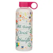 I Can Do All Things Pink Floral Water Bottle - Philippians 4:13