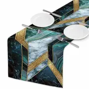 HOSNYE Table Runner Dark Green Gold Modern Marble Mosaic,Cotton pattern-B048