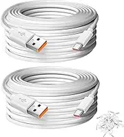 2PACK 26ft USB to USB C Power Cable for CCTV Camera,33FT Type C Long Power Extension Cable for Xiaomi Mi eufy Security Camera Outdoor Indoor Cord with 25 Wire Clips Cable Nails