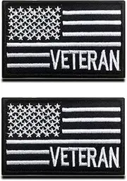 [Zcketo] 2 Pcs American Flag/Veteran Support Patch, Tactical USA Veteran Patches, Military US American Veteran Flag Hook and Loop Embroidered Patch for Hat, Backpack, Jacket, Military, Uniform, Veteran