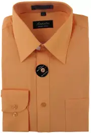 Mens Dress Shirt Plain Peach Orange Modern Fit Wrinkle-Free Cotton Blend Amanti