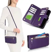 SunYoo for iPhone 11 Wallet Case for Women,for iPhone11 Case with Strap Crossbody Lanyard,Leather Shockproof Card Holder Stand Zipper Pocket Flip Phone Case Purple