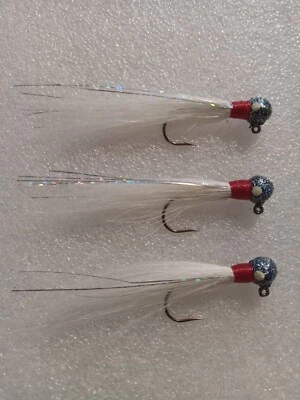 Smoo's Custom Jigs (3) 1/8 Oz. Arctic Goat Hair Jigs White *620