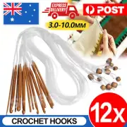 12PCS Bamboo Tunisian Crochet Hooks Set 12 sizes 3mm to 10mm Craft Tools Kit