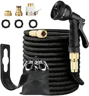 Expandable Garden Hose, Flexible Pocket Water Hose, 8 Spray Nozzle, w/Copper, Double Latex Core, 3X Stronger Fabric, Kink-Free, Leak-Proof, Ideal for Car Wash & Garden, Black (50FT)