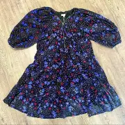 Monsoon Fabienne Bloomsbury Black Balloon Sleeve Dress Women's Size Large