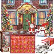 MOTYYA Advent Calendar 2025 Christmas Jigsaw Puzzles, The Christmas Cottage Holiday Puzzles for Kids Adults, 24 Parts 1008 Pieces Jigsaw Puzzles Countdown to Christmas