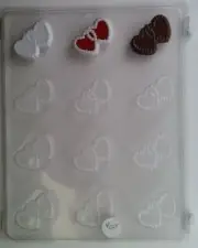 DOUBLE HEART BEADED CHOCOLATE VALENTINE CANDY MOLD CUPCAKE TOPPERS CC
