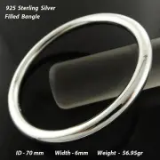 Bangle Real 925 Sterling Silver Filled 6mm Solid Bracelet Ladies Large Sz 70mm