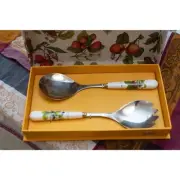 Portmeirion Pomona Stainless Steel White Ceramic Salad Servers Hostess Birthday