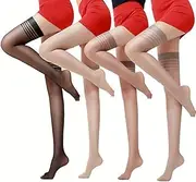 4 Pairs Thigh High Stockings For Women Ladies Over The Knee Silk Socks, MH MOIHSING Silky Stocking Tights for Women Girls Sheer Support Knee Highs Dress Daily Favors/Cosplay Costume Party Accessory