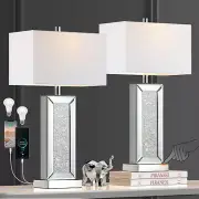 Modern Table Lamp Set of 2 Touch Control, Silver Mirror Diamond Crystal Bedsi...