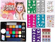 Professional Face & Body Painting Kit 20 Colors Washable Water Based Paints with 3 Brushes 2 Glitters 2 Gen Sticker Sheets Safe & Face Paint Palette for Halloween Cosplay Costume Party